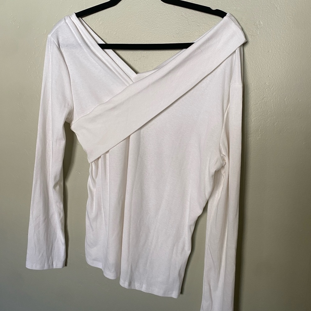 Cream Asymmetrical Blouse with Long Sleeves